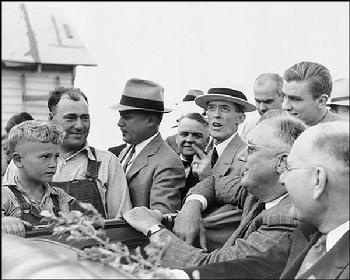 President Franklin D. Roosevelt speaking with a Morton County farm boy
