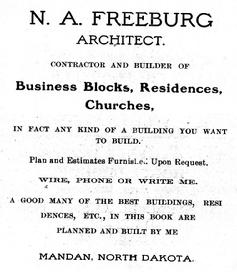 Historic advertisement for contractor N. A. Freeburg