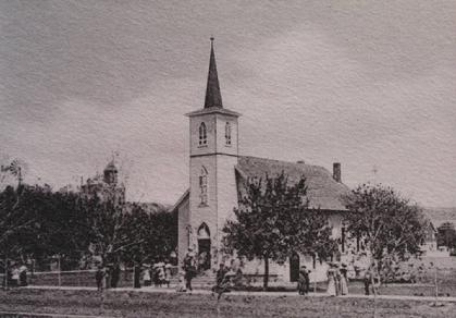 Line drawing of Mandan's first Presbyterian church building