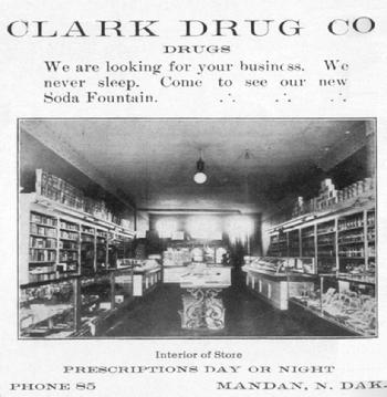 1906 advertisement for Clark Drug in Mandan