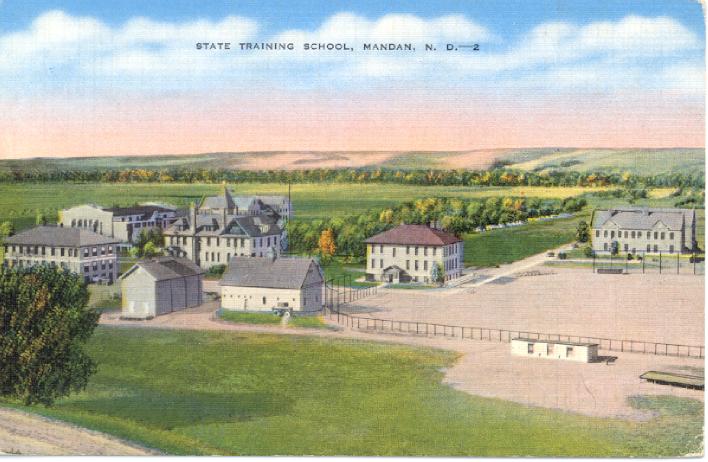 Color postcard of the North Dakota State Training School around 1940